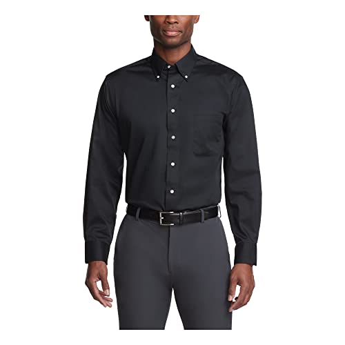 Van Heusen Herrenhemd aus Twill-Stoff, Normale Passform, einfarbig, mit Button-down-Kragen, Schwarz, 15.5"-16" Neck 33"-34" Sleeve von Van Heusen
