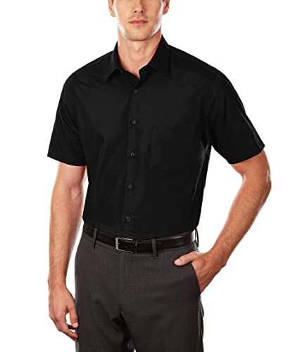 Van Heusen Herren Short Sleeve Dress Shirt Regular Fit Poplin Solid Klassisches Hemd, Schwarz, 46 cm Hals von Van Heusen