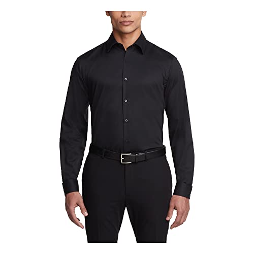 Van Heusen Herren Dress Shirt Slim Fit Flex Collar Stretch Solid Klassisches Hemd, Schwarz, 41 cm Hals 86 cm-89 cm Ärmel von Van Heusen