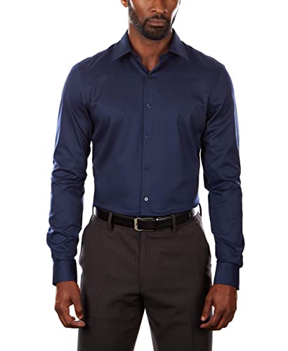 Van Heusen Herren Stretch-Kleiderhemd mit flexiblem Kragen, schmale Passform Klassisches Hemd, Nacht Blau, 38 cm Hals 81 cm-84 cm Ärmel von Van Heusen