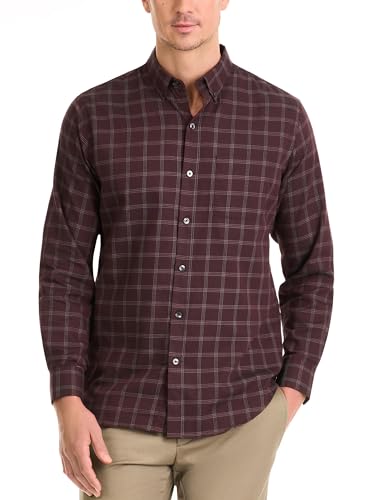 Van Heusen Herren Knitterfreies Langarm-Shirt mit Knopfleiste Hemd mit Button-Down-Kragen, Roter Pinot Noir, XX-Large von Van Heusen