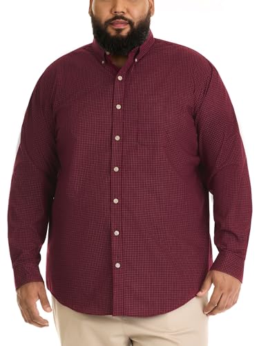 Van Heusen Herren Großes und Hohes Knitterfreies Langarm-Shirt mit Knopfleiste Hemd mit Button-Down-Kragen, Port Red, 4X-Large von Van Heusen