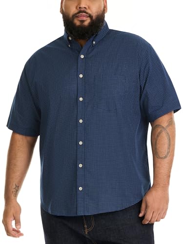 Van Heusen Herren großes kurzärmeliges Kariertes Knopfleiste Button Down Hemd, Blau (Carbon Blue), XX-Large Hoch von Van Heusen