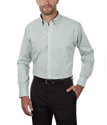 Van Heusen Herren Regular Fit Gingham-Kleid mit Button-Down-Kragen Klassisches Hemd, Grüner Chicorée, 16.5"-17" Neck 34"-35" Sleeve von Van Heusen