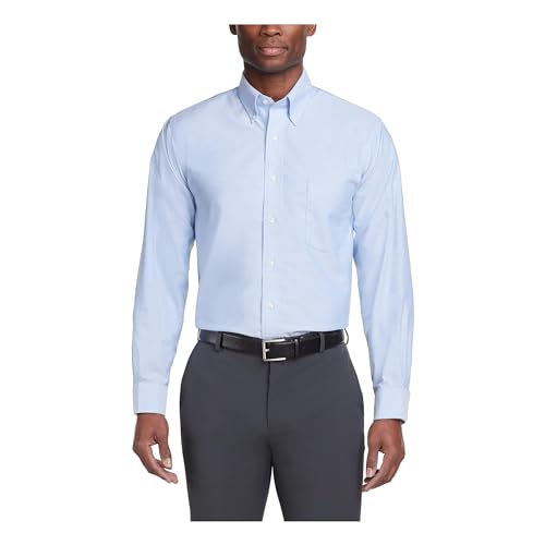 Van Heusen Herrenhemd, Normale Passform, Oxford, einfarbig, Blau, 17.5"-18" Neck 34"-35" Sleeve von Van Heusen