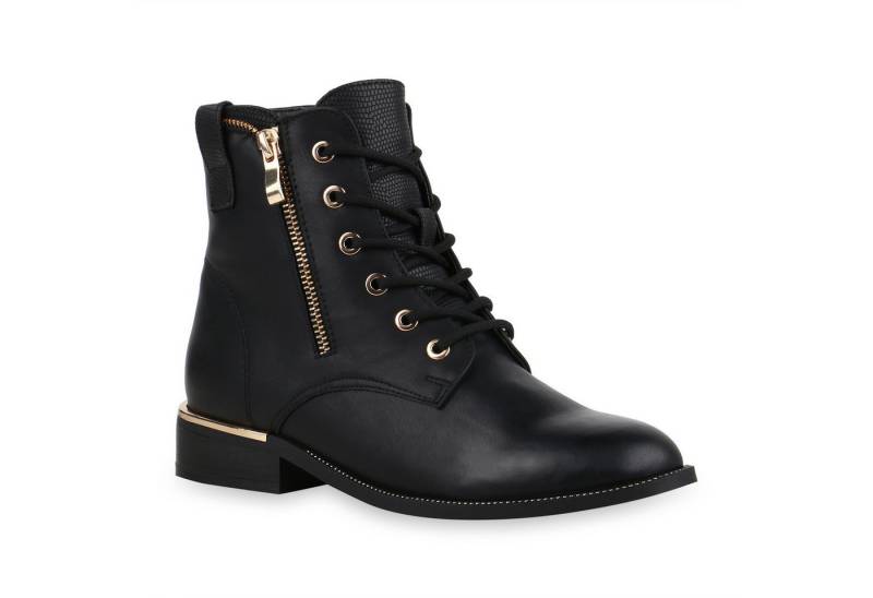 VAN HILL 835606 Schnürstiefelette mit Zipper und Ketten-Details von VAN HILL
