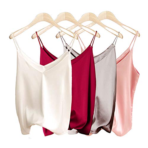 Van Royal Damen Camisole Tops Tees Tank Damen Cami Top Soft Satin Sexy V-Ausschnitt Crop Top Elegant, Weinrot+weiß+grau+rosa, Groß von Van Royal