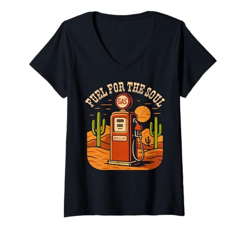 Damen Roadtrip — Treibstoff für die Seele T-Shirt mit V-Ausschnitt Damen Roadtrip — Treibstoff für die Seele T-Shirt mit V-Ausschnitt von Van Travel Apparel