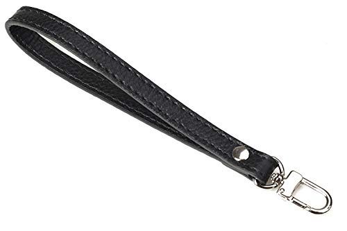 VanEnjoy Schlüsselanhänger aus echtem Leder, für Geldbörse, Geldbörse, Clutch, Handy, Schlüssel (quadratisches Schloss), Schwarz-silberfarbenes Schloss, 7.1" von VanEnjoy