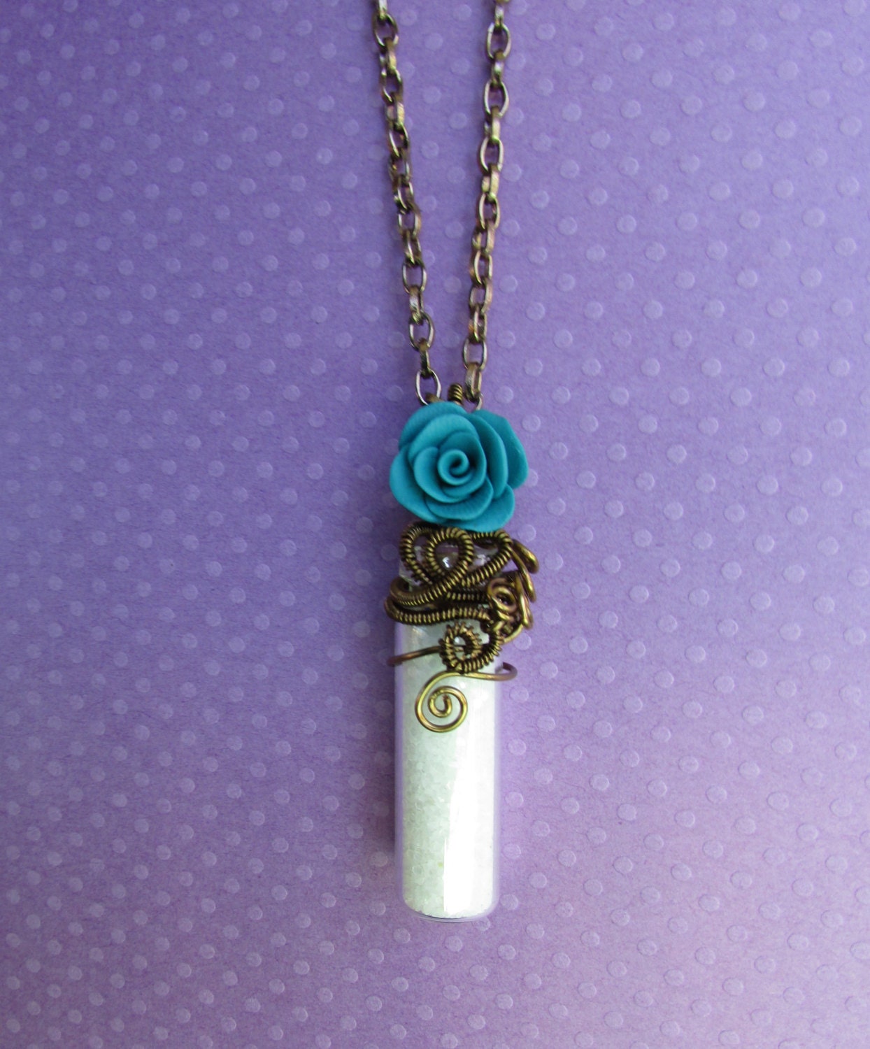 Petrol Rose Glasfläschchen Statement Halskette Petrol Rose Glasfläschchen Statement Halskette von VanaElentari