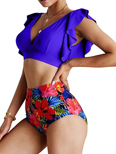 Vanansa Badeanzug Damen Rüschen Zweiteilig Bademode für Frauen Hoher Tailer Bikini Sets Push Up Beachwear Damen von Vanansa