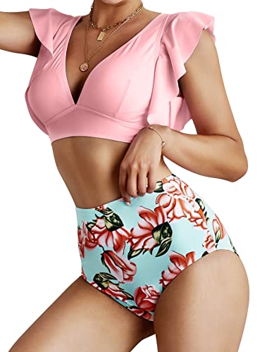 Vanansa Badeanzug Damen Rüschen Zweiteilig Bademode für Frauen Hoher Tailer Bikini Sets Push Up Beachwear Damen von Vanansa