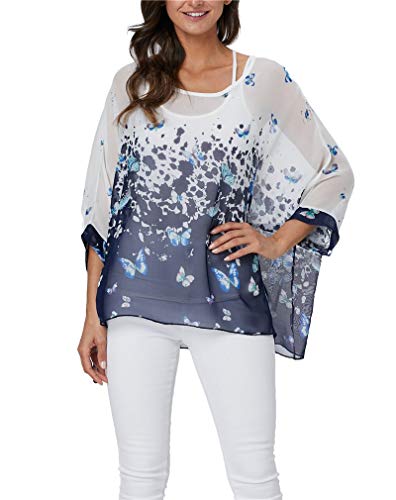 Vanbuy Tunika in Übergröße, Blumenmuster, Chiffon, Fledermausärmel, Boho, schulterfrei, Strandüberzug, lockere Sommeroberteile für Damen, Einheitsgröße von Vanbuy