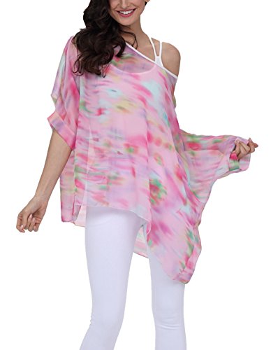 Vanbuy Tunika in Übergröße, Blumenmuster, Chiffon, Fledermausärmel, Boho, schulterfrei, Strandüberzug, lockere Sommeroberteile für Damen, Einheitsgröße von Vanbuy