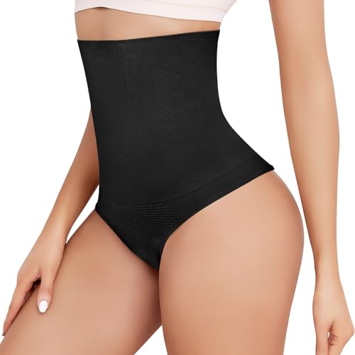 Vancavoo Bauchweg Unterhose Damen Tanga Shapewear Slips String Bauch Weg Unterhosen High Waist Miederhose Tummy Control Body Shaper Figurformende Unterwäsche,Schwarz*1,L von Vancavoo