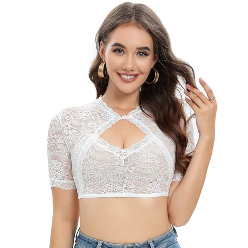 Vancavoo Dirndl Bluse Damen Weiss Spitze Dirndlblusen Kurzarm Transparent Elegant Klassisch Trachtenbluse für Oktoberfest,Weiß-B,38 Vancavoo Dirndl Bluse Damen Weiss Spitze Dirndlblusen Kurzarm Transparent Elegant Klassisch Trachtenbluse für Oktoberfest,Weiß-B,38 von Vancavoo
