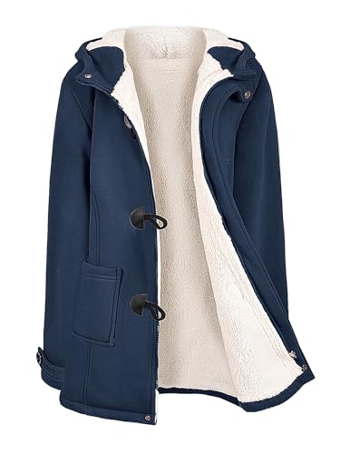 Vancavoo Fleecejacke Damen Lang Sweatjacke Lose Winterjacke Winter Warm Hoodie Jacke Reißverschluss Kapuzenpullover Fleece Kapuzenjacke Langarm Mantel Outwear,Marineblau,S von Vancavoo