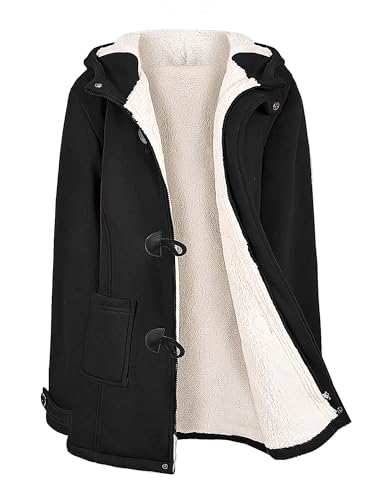 Vancavoo Fleecejacke Damen Lang Sweatjacke Lose Winterjacke Winter Warm Hoodie Jacke Reißverschluss Kapuzenpullover Fleece Kapuzenjacke Langarm Mantel Outwear,Schwarz,S von Vancavoo