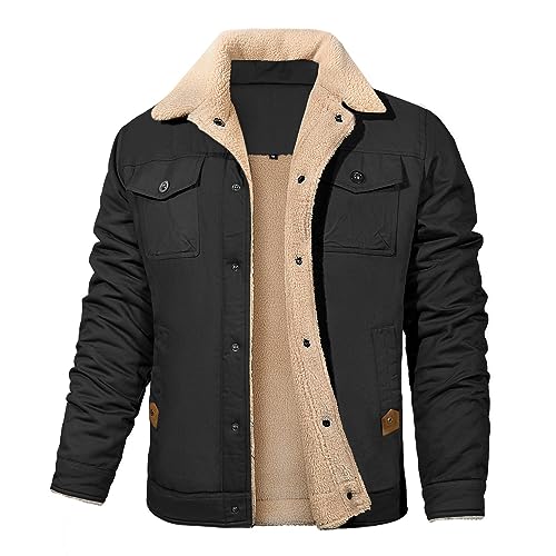 Vancavoo Jacke Herren Übergangsjacke Winter Wärme Fleece Winterjacke Gefütterte Jacken Stehkragen Winterparka Fleecejacke mit Taschen,Schwarz,L von Vancavoo
