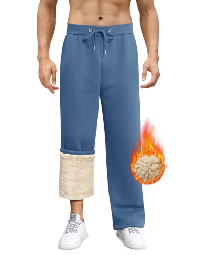 Vancavoo Jogginghose Herren Baumwolle Freizeithose Warm Sweatpants Fleece Gefütterte Jogger Hosen Thermo Lang Sporthose Winterhose Lässige Lose Trainingshose Winter mit Taschen,Blau,M von Vancavoo