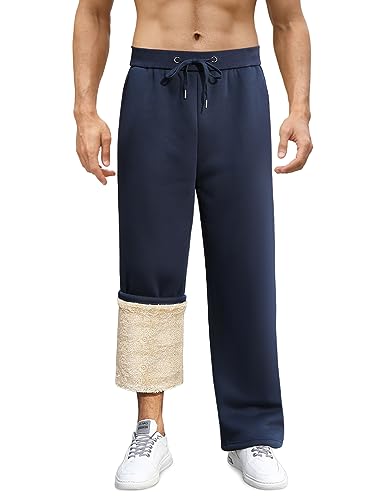 Vancavoo Jogginghose Herren Baumwolle Freizeithose Warm Sweatpants Fleece Gefütterte Jogger Hosen Thermo Lang Sporthose Winterhose Lässige Lose Trainingshose Winter mit Taschen,Marineblau,XXL von Vancavoo