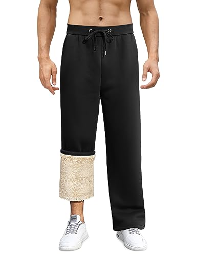 Vancavoo Jogginghose Herren Baumwolle Freizeithose Warm Sweatpants Fleece Gefütterte Jogger Hosen Thermo Lang Sporthose Winterhose Lässige Lose Trainingshose Winter mit Taschen,Schwarz,XXL von Vancavoo