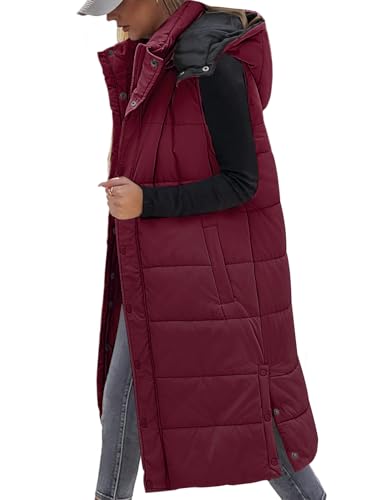 Vancavoo Lange Weste Damen mit Kapuze Ärmellose Steppweste Lang Daunenweste Übergangsweste Winterjacke Longweste Leichte Warm Gesteppt Winterweste Mäntel,Rotwein,L Vancavoo Lange Weste Damen mit Kapuze Ärmellose Steppweste Lang Daunenweste Übergangsweste Winterjacke Longweste Leichte Warm Gesteppt Winterweste Mäntel,Rotwein,L von Vancavoo