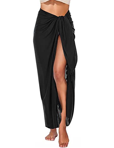 Vancavoo Sarong Tuch Damen Pareo Lang Strandtuch Strand Wickeltuch Beach Wrap Großes Leichtes Wickelrock Bikini Cover Up mit Quaste,180 * 115cm,Schwarz von Vancavoo