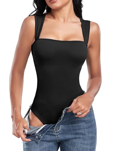 Vancavoo Body Shaper Damen Shapewear Body Bodysuit Ribbed Ärmelloser Bauchweg Stark Formende Jumpsuit Shaping Miederbody Tank Top,Schwarz,S von Vancavoo