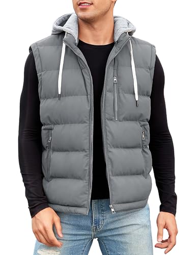 Vancavoo Weste Herren Winter Steppweste mit Kapuze Leicht Winterweste Outdoor Daunenweste Ärmellose Jacke Gilet Sportweste Übergangsjacke Herren-westen,Grau,XL von Vancavoo