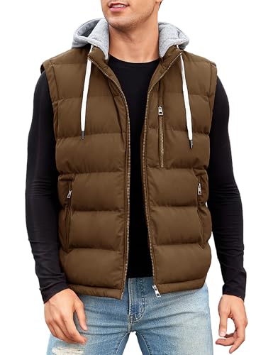 Vancavoo Weste Herren Winter Steppweste mit Kapuze Leicht Winterweste Outdoor Daunenweste Ärmellose Jacke Gilet Sportweste Übergangsjacke Herren-westen,Kaffee,XL von Vancavoo
