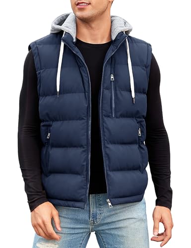 Vancavoo Weste Herren Winter Steppweste mit Kapuze Leicht Winterweste Outdoor Daunenweste Ärmellose Jacke Gilet Sportweste Übergangsjacke Herren-westen,Marineblau,L von Vancavoo