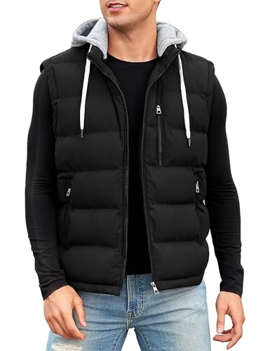 Vancavoo Weste Herren Winter Steppweste mit Kapuze Leicht Winterweste Outdoor Daunenweste Ärmellose Jacke Gilet Sportweste Übergangsjacke Herren-westen,Schwarz,XL von Vancavoo