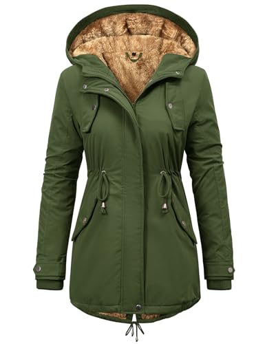Vancavoo Winterjacke Damen Jacke Winter Warm Winterparka Gefüttert Mantel Parka Lang Wintermantel Elegant Wasserabweisend Outdoor,Armeegrün,XL von Vancavoo