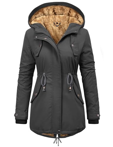 Vancavoo Winterjacke Damen Jacke Winter Warm Winterparka Gefüttert Mantel Parka Lang Wintermantel Elegant Wasserabweisend Outdoor,Dunkelgrau,M von Vancavoo