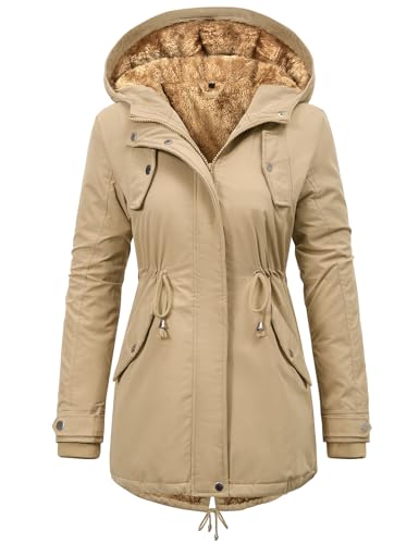 Vancavoo Winterjacke Damen Jacke Winter Warm Winterparka Gefüttert Mantel Parka Lang Wintermantel Elegant Wasserabweisend Outdoor,Khaki,M von Vancavoo