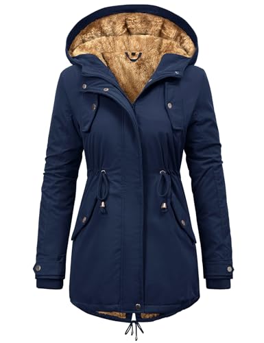 Vancavoo Winterjacke Damen Jacke Winter Warm Winterparka Gefüttert Mantel Parka Lang Wintermantel Elegant Wasserabweisend Outdoor,Marineblau,S von Vancavoo