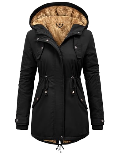 Vancavoo Winterjacke Damen Jacke Winter Warm Winterparka Gefüttert Mantel Parka Lang Wintermantel Elegant Wasserabweisend Outdoor,Schwarz,XL von Vancavoo
