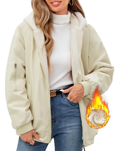 Vancavoo Winterjacke Damen Warm Fleece Gefütterter Wintermantel Winter Winterparka Kurz Mantel Puffer Jacke Kapuzenpullover mit Kapuze für Teenager Mädchen,Aprikose,XXL von Vancavoo