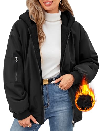 Vancavoo Winterjacke Damen Warm Fleece Gefütterter Wintermantel Winter Winterparka Kurz Mantel Puffer Jacke Kapuzenpullover mit Kapuze für Teenager Mädchen,Schwarz,M von Vancavoo