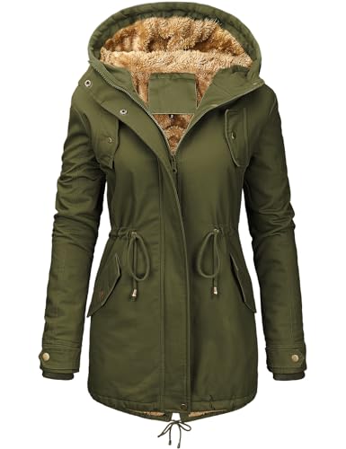 Vancavoo Winterjacke Damen Winter Warm Winterparka Gefüttert Mantel Parka Herbst Kapuzenmantel Frauen Wintermantel,Grün,L von Vancavoo