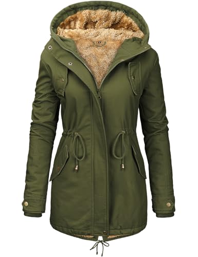 Vancavoo Winterjacke Damen Winter Warm Winterparka Gefüttert Mantel Parka Herbst Kapuzenmantel Frauen Wintermantel,Grün,M von Vancavoo