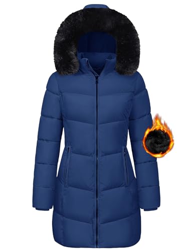 Vancavoo Winterjacke Damen Wintermäntel Winter Warm Jacke Mantel Daunenmantel Parka Steppmantel Lang Winterparka Outdoorjacke mit Kapuze,Dunkelblau,M von Vancavoo