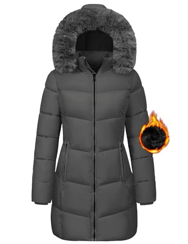 Vancavoo Winterjacke Damen Wintermäntel Winter Warm Jacke Mantel Daunenmantel Parka Steppmantel Lang Winterparka Outdoorjacke mit Kapuze,Dunkelgrau,XXL von Vancavoo