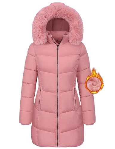 Vancavoo Winterjacke Damen Wintermäntel Winter Warm Jacke Mantel Daunenmantel Parka Steppmantel Lang Winterparka Outdoorjacke mit Kapuze,Rosa,S von Vancavoo