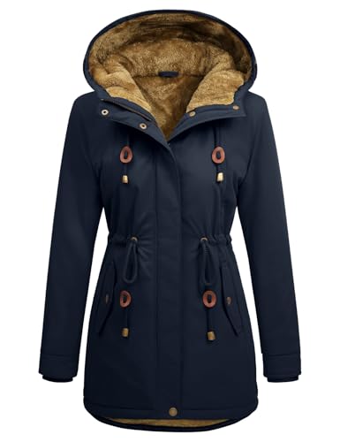 Vancavoo Winterjacke Damen Wintermantel Warm Gefüttert Winterparka Winter Jacket Mäntel Verstellbarer Kordelzug Parka Kapuzenmantel Frauen mit Kapuze,Dunkelblau,M von Vancavoo