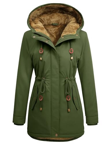 Vancavoo Winterjacke Damen Wintermantel Warm Gefüttert Winterparka Winter Jacket Mäntel Verstellbarer Kordelzug Parka Kapuzenmantel Frauen mit Kapuze,Grün,XXL von Vancavoo