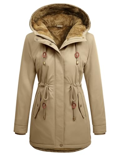Vancavoo Winterjacke Damen Wintermantel Warm Gefüttert Winterparka Winter Jacket Mäntel Verstellbarer Kordelzug Parka Kapuzenmantel Frauen mit Kapuze,Khaki,XXL von Vancavoo