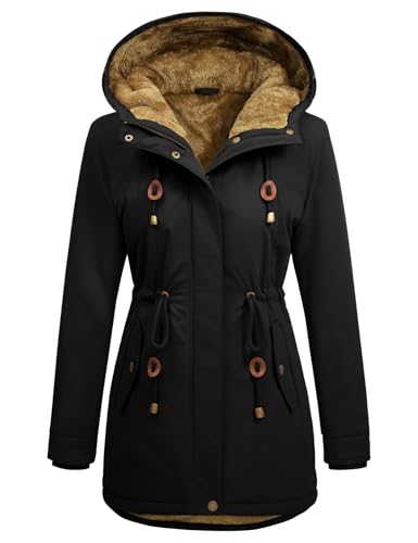 Vancavoo Winterjacke Damen Wintermantel Warm Gefüttert Winterparka Winter Jacket Mäntel Verstellbarer Kordelzug Parka Kapuzenmantel Frauen mit Kapuze,Schwarz,XL von Vancavoo