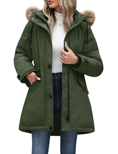 Vancavoo Winterjacke Damen Wintermantel Warm Winterparka Winter Jacket Mäntel Thickened Filling Parka Daunenmantel Frauen mit Kapuze,Militärgrün,M von Vancavoo